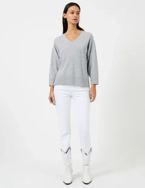 French Connection Textured V-Neck Relaxed Jumper with Wool Grey Mix