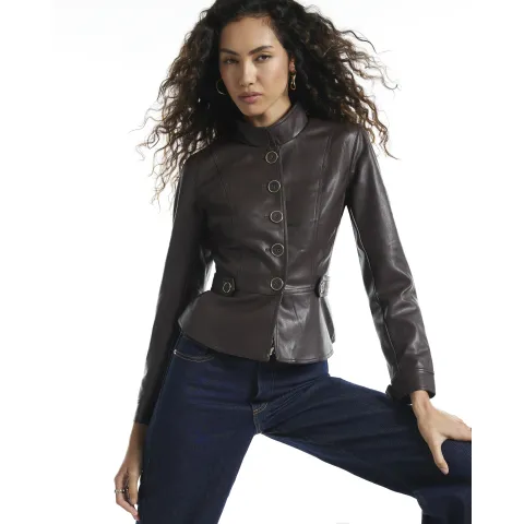 River Island Faux Leather Fitted Drummer Jacket