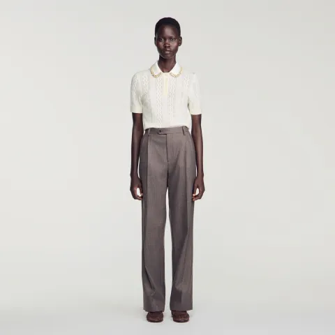 SANDRO Jewellery-neck pointelle jumper