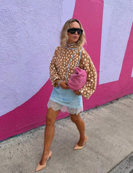 Never Fully Dressed Round Neck Animal Print Jumper Beige Mix