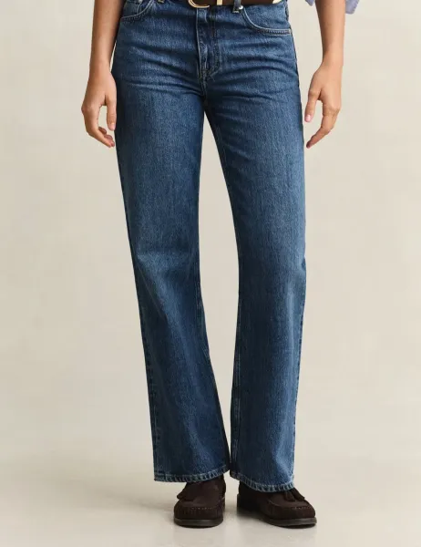 Lyocell Blend Mid Rise Straight Leg Jeans Blue