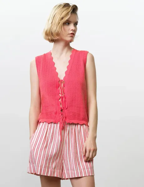 French Connection Pure Cotton Textured Knitted Vest Pink