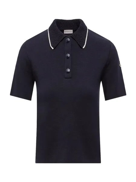 women Knit Cotton Polo Shirt Navy