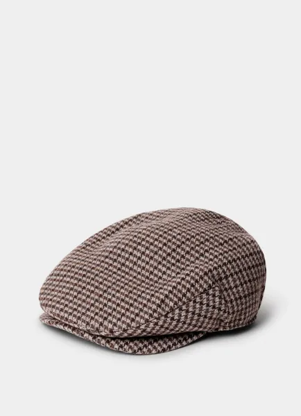 Hackett Wool Blend Houndstooth Flat Cap