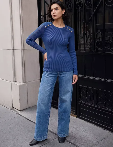 Roman Rayon Blend Button Detail Jumper Blue Mix