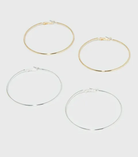 2 Pack Silver and Gold 60mm Hoop Earrings