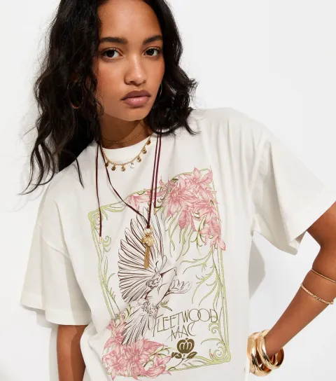 New Look Women's Off White Cotton Fleetwood Mac Oversized T-Shirt