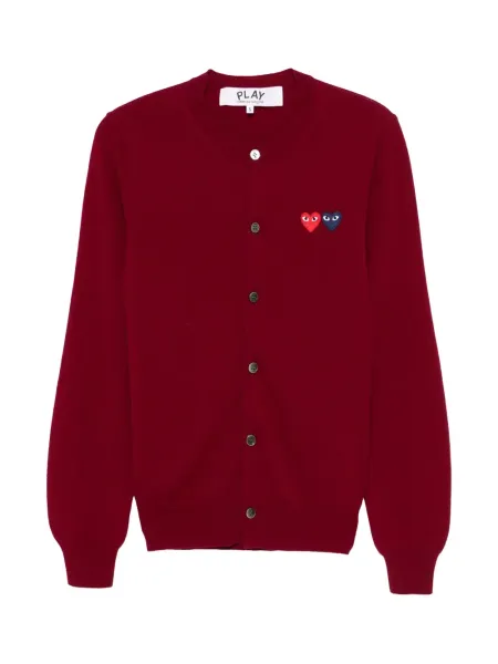 Round-Neck Double Heart Cardigan Burgundy