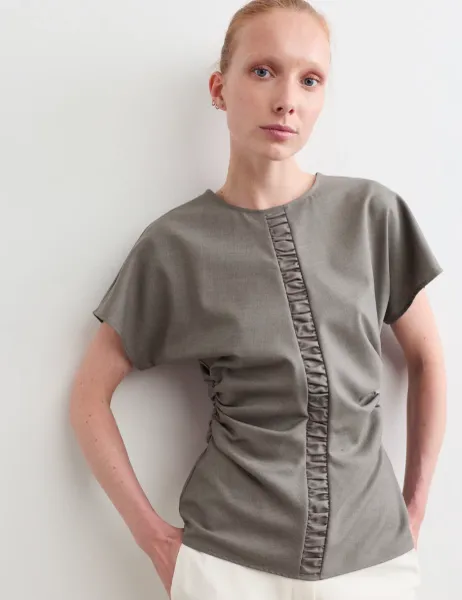 Jaeger Wool Rich Ruched Top Charcoal