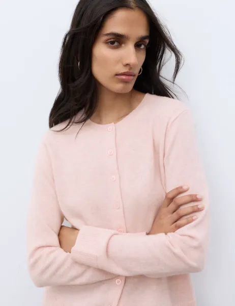 Autograph Pure Cashmere Crew Neck Button Front Cardigan Blush Pink