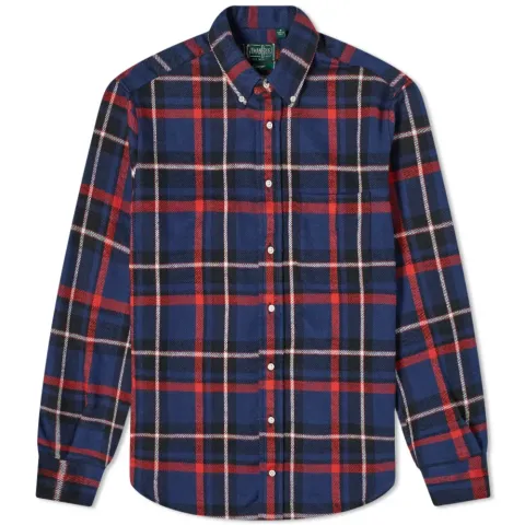 Button Down Rough Check Flannel Shirt