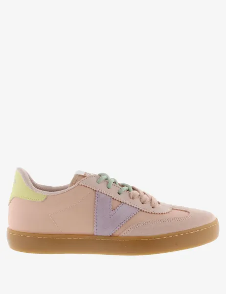Victoria Lace Up Colour-Block Side Detail Trainers Pink