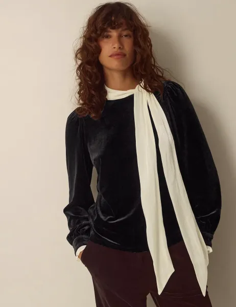 Monsoon Velvet Tie Neck Blouse