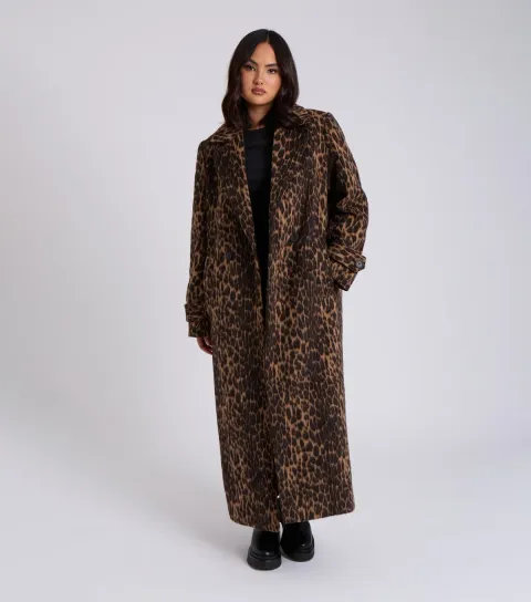 Women's Brown Leopard Print Longline Coat