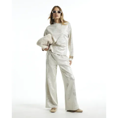 River Island Metallic High Waisted Wide Leg Joggers