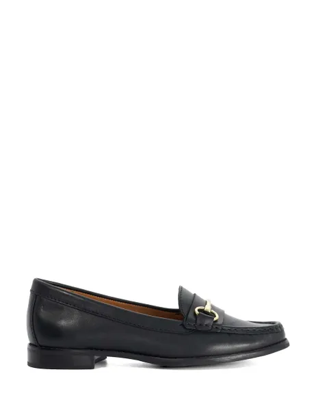 Dune London Wide Fit Leather Slip On Flat Loafers Black
