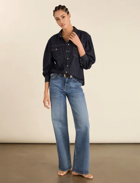 BAUKJEN Stretch High Waisted Wide Leg Jeans Indigo