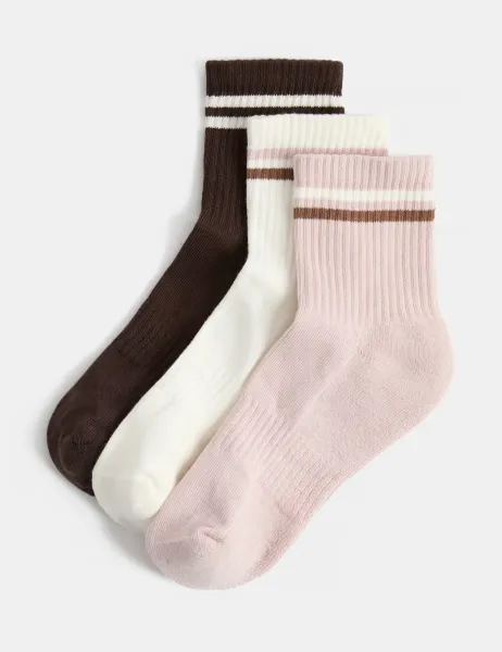Goodmove 3 Pack Striped Mid Crew Sports Socks Pink Mix