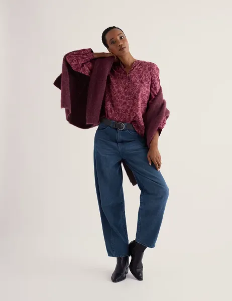 Seasalt Cornwall Pure Cotton Floral Button Detail Top Pink Mix