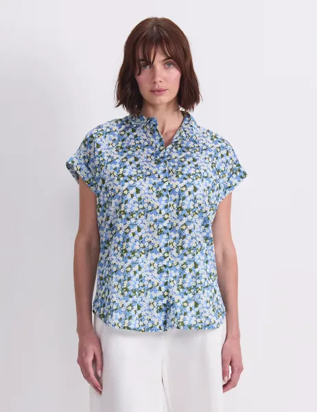 Sportscraft Pure Cotton Floral Collared Shirt Blue Mix
