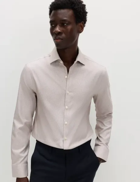 M&S SARTORIAL Slim Fit Egyptian Cotton Dobby Shirt Neutral