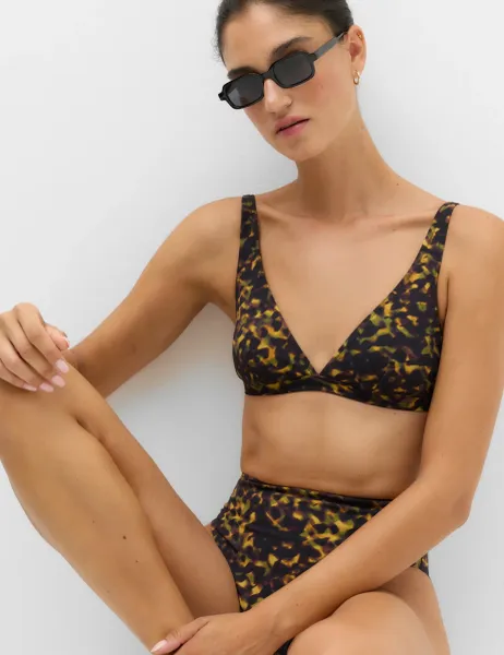 Marks & Spencer Printed Padded Triangle Bikini Top Brown Mix