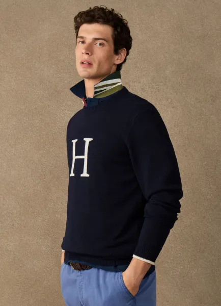 Merino Wool H Knit Crew Neck Jumper