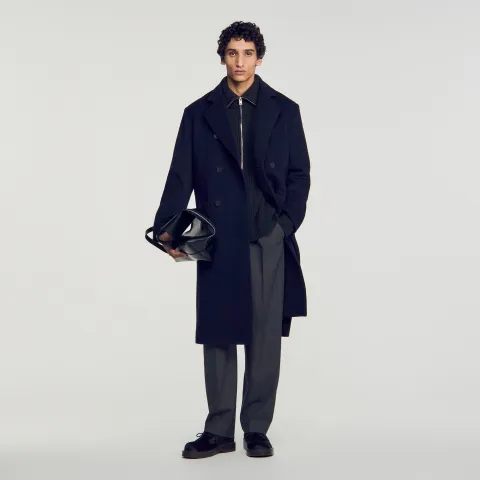 SANDRO Double-breasted wool-cashmere coat