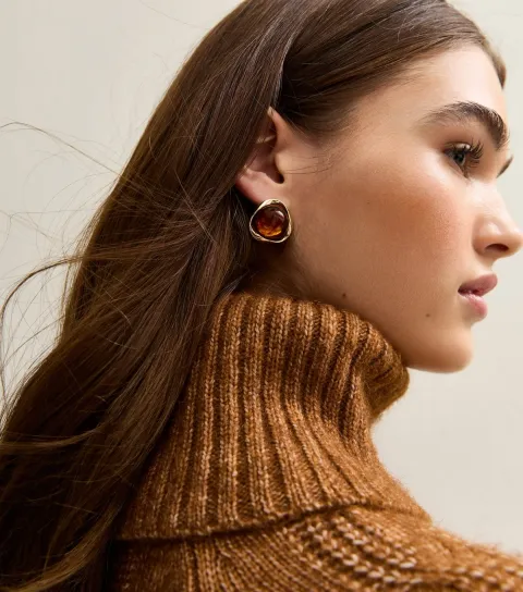 Gold Tone Domed Tortoiseshell Stud Earrings