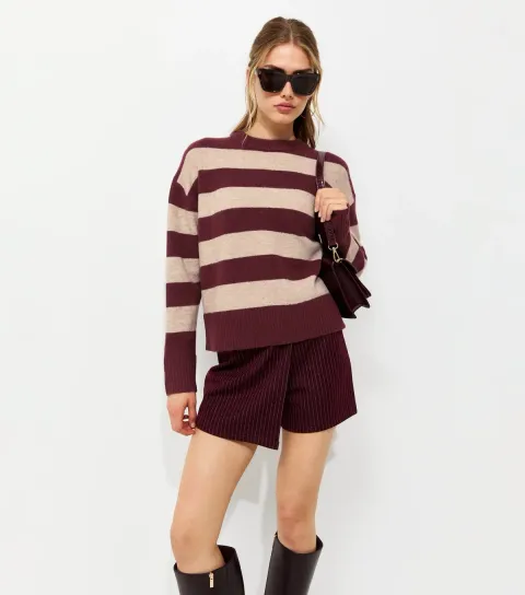 Women's Red Knitted Wide Stripe Jumper