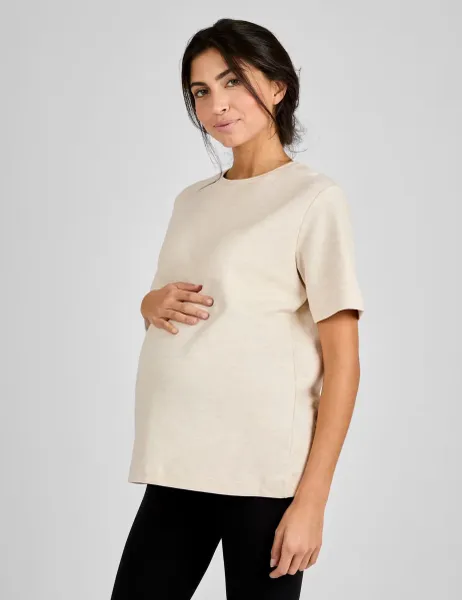 Maternity Pure Cotton Oversized T-Shirt Oatmeal
