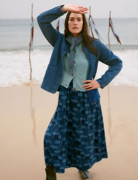 Seasalt Cornwall Cotton Rich Floral Midi Dress Navy Mix