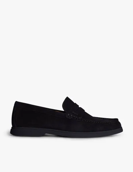 Boss Suede Slip On Loafers Dark Blue