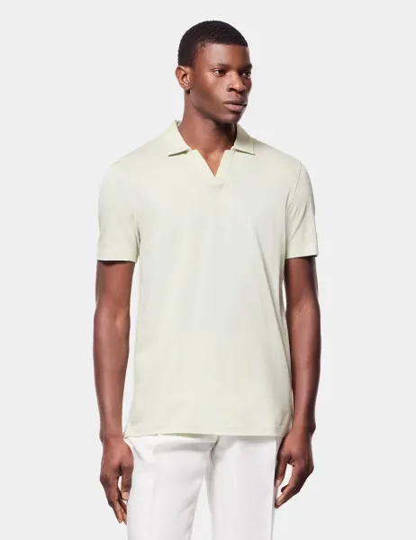 Hawes & Curtis Pure Linen Open Neck Polo Shirt Green