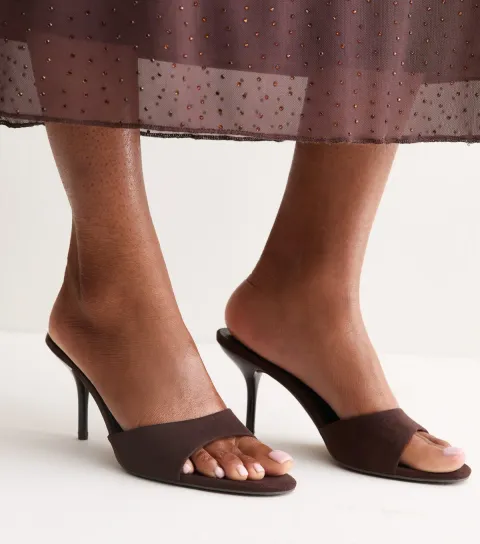 New Look Women's Dark Brown Faux Suede Backless Mule Sandals Vegan