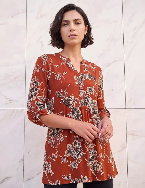 Roman Puff Print Tunic Shirt Dark Orange