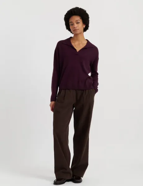 Chinti & Parker Wool Rich Collared Jumper with Cashmere Plum