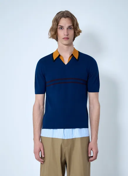 V-neck Contrast Collar Knit Polo Shirt