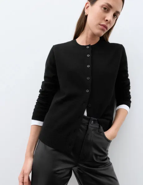 Autograph Pure Cashmere Crew Neck Button Front Cardigan Black