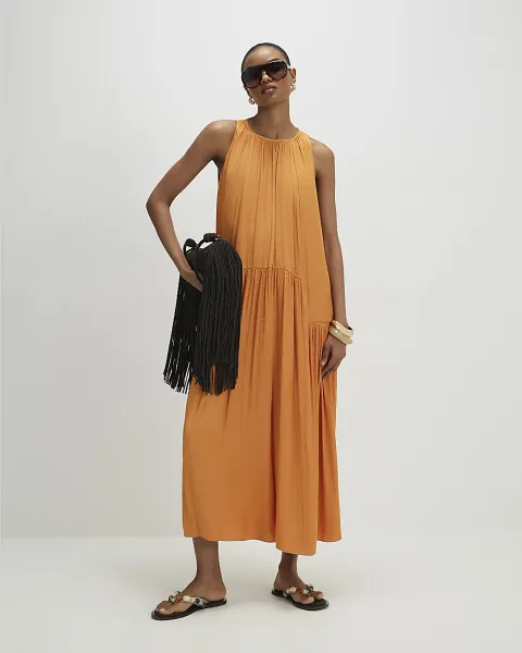 River Island Satin Sleeveless Halter Midi Dress
