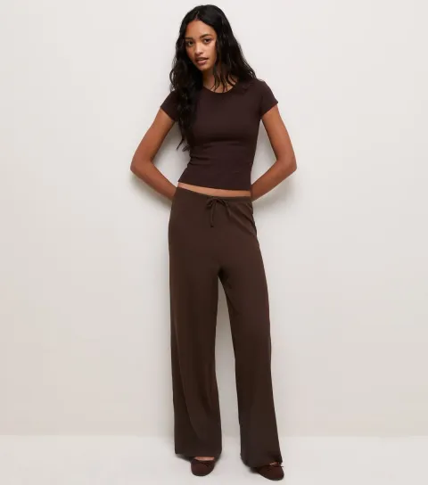 New Look Women's Dark Brown Cotton Rich Jersey Drawstring Trousers
