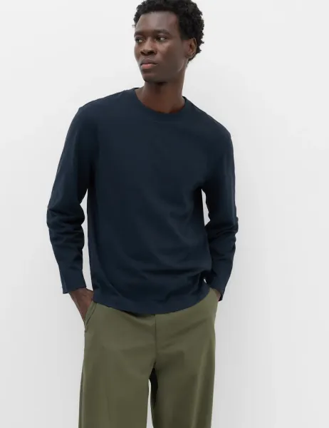 Marks & Spencer Pure Cotton Soft Touch Long Sleeve T-Shirt Navy