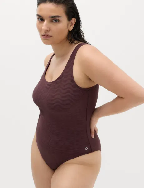 Goodmove Tummy Control Textured Padded Scoop Back Swimsuit Mulberry