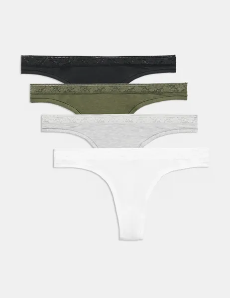Autograph 4 Pack Modal with Silk & Lace Thongs Dark Khaki