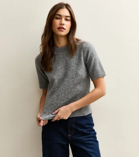 New Look Women's Grey Short Sleeve Midweight Knit T-Shirt