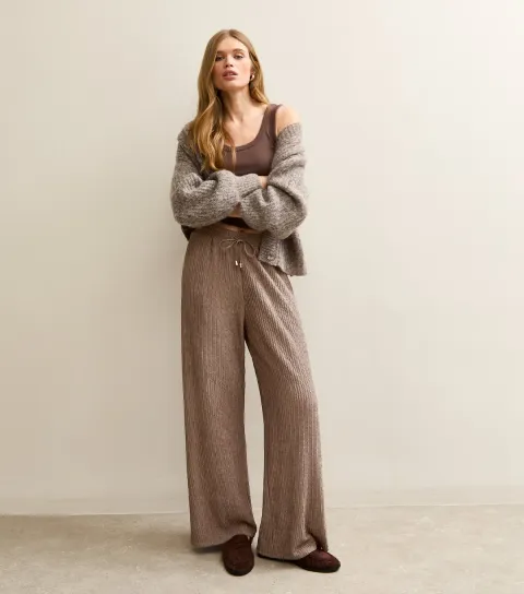 Women's Mink Crinkled Drawstring Wide Leg Trousers