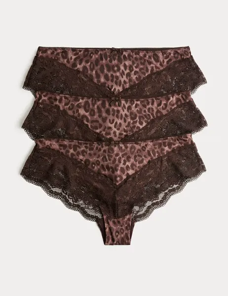 Marks & Spencer 3 Pack Jasmine Lace Trim Brazilian Knickers Chocolate Mix