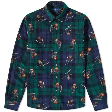 Skiing Bear Plaid Shirt
