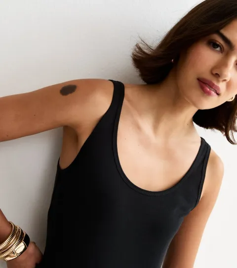 New Look Women's Black Cotton Scoop Neck Vest