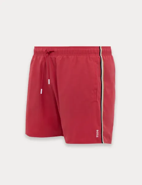 Boss Pocketed Signature Stripe Swim Shorts Red